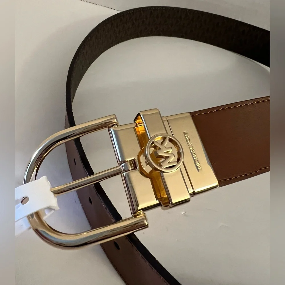 Michael Kors Brown Leather Belt with Gold Buckle Size Large